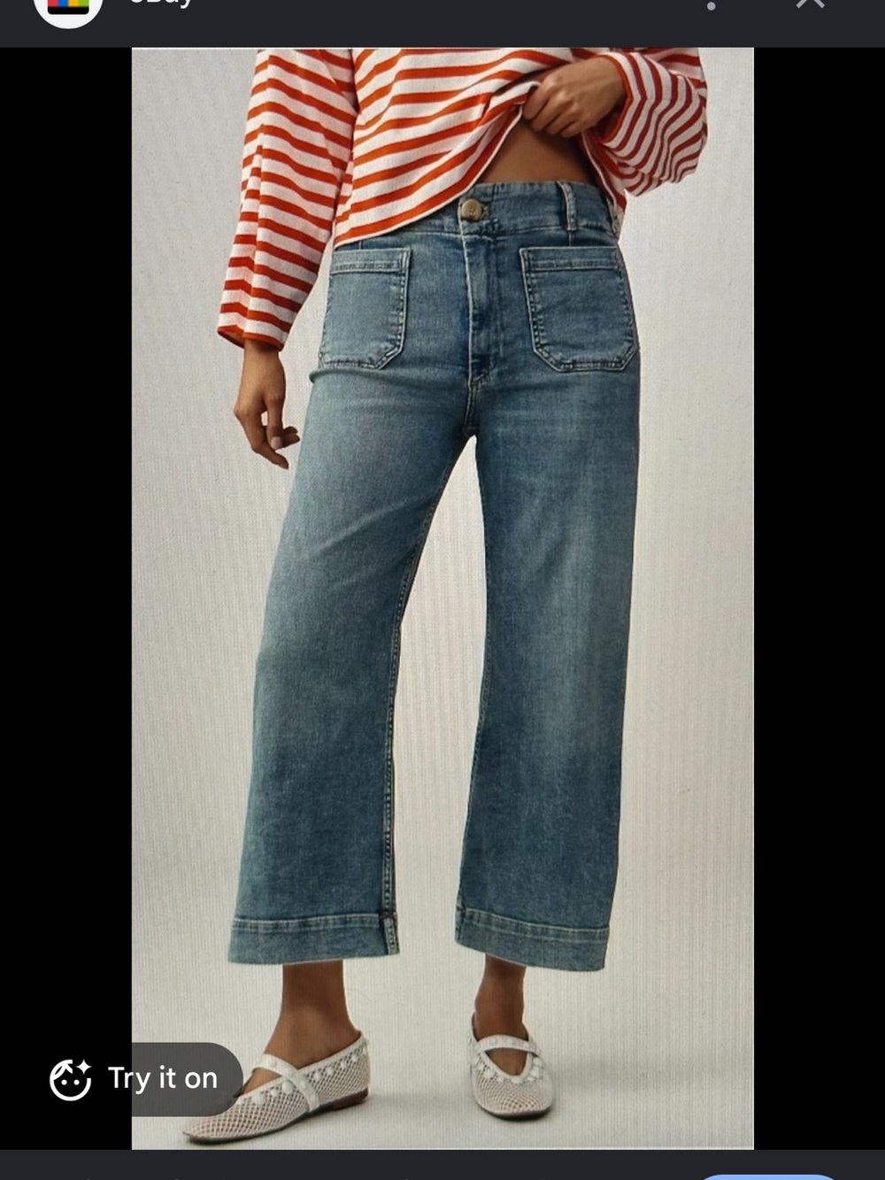 Anthropologie Maeve The Colette Size 31 Wide-Leg Crop Jeans in Medium Blue EUC